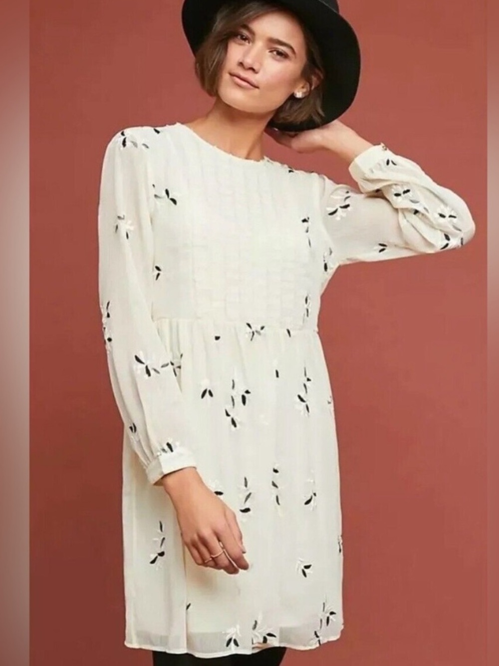 NWT Anthropologie Feather Bone Ivory Sheer Mini Dress